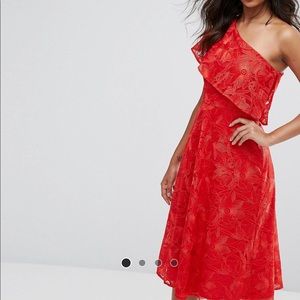 Warehouse Floral Jacquard One Shoulder Dress